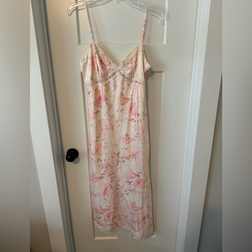 Wayf Pink and White Floral Midi slip Dress